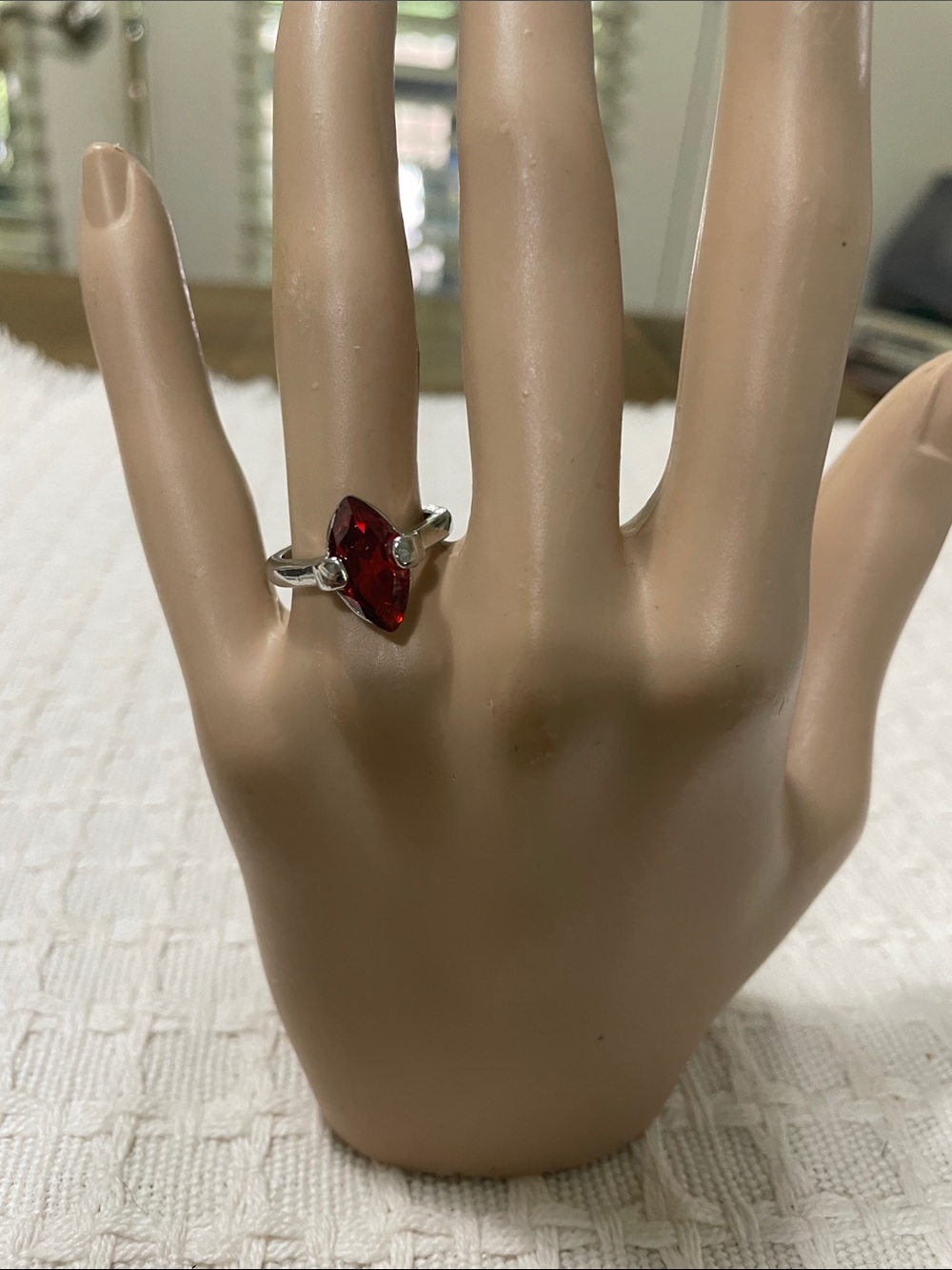 Sterling Silver Red Marquise granite Solitaire Ring size 6